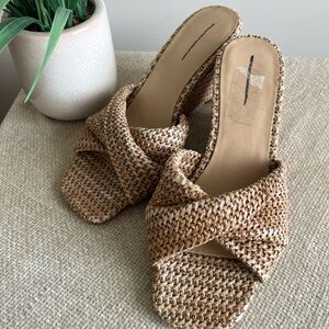 Ann Taylor Tan Woven Slip On Wedge Sandals Size 7.5